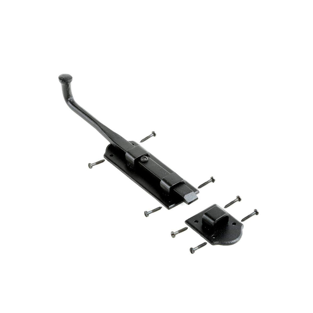 Renovators Supply Manufacturing Slide Bolt Latch 9 in. Black Iron Ball Tip Style Slide Bolt with Mounting Hardware