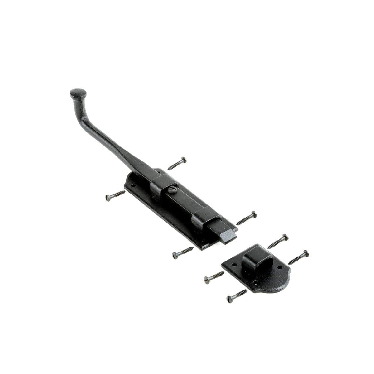 Renovators Supply Manufacturing Slide Bolt Latch 9 in. Black Iron Ball Tip Style Slide Bolt with Mounting Hardware