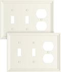 2-Pack Combo Duplex/Double Toggle Light Switch Cover Plate, Light Almond Modern Decorative Electrical Outlet Covers, Bamboo Fiber Wall Switch Plates and Outlet Covers