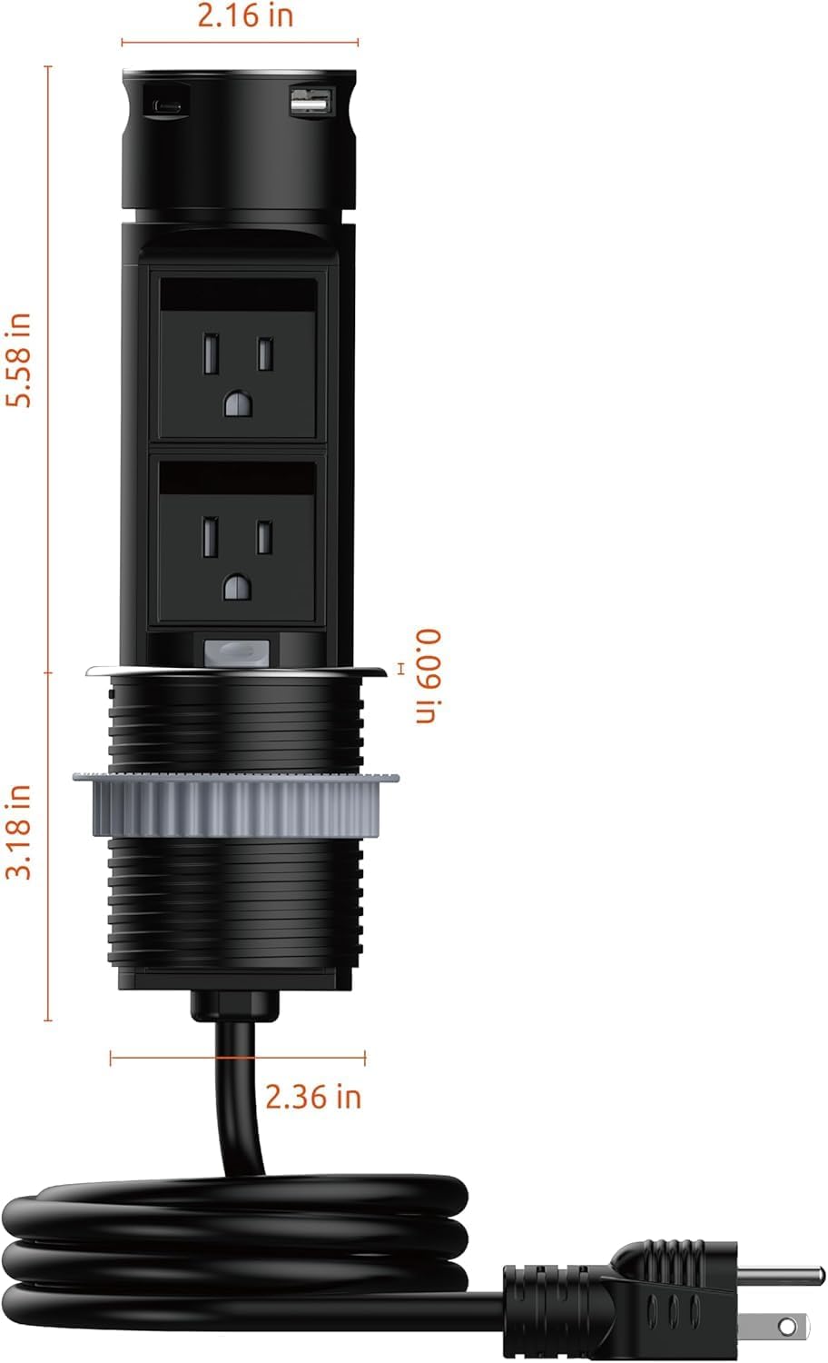 Link2Home 2 Pack Space Saver Pop Up Outlet, 2 Power Outlets, 2 USB Ports A/C 2.4 Amp, Splash Resistant, Overload Protection, Stainless