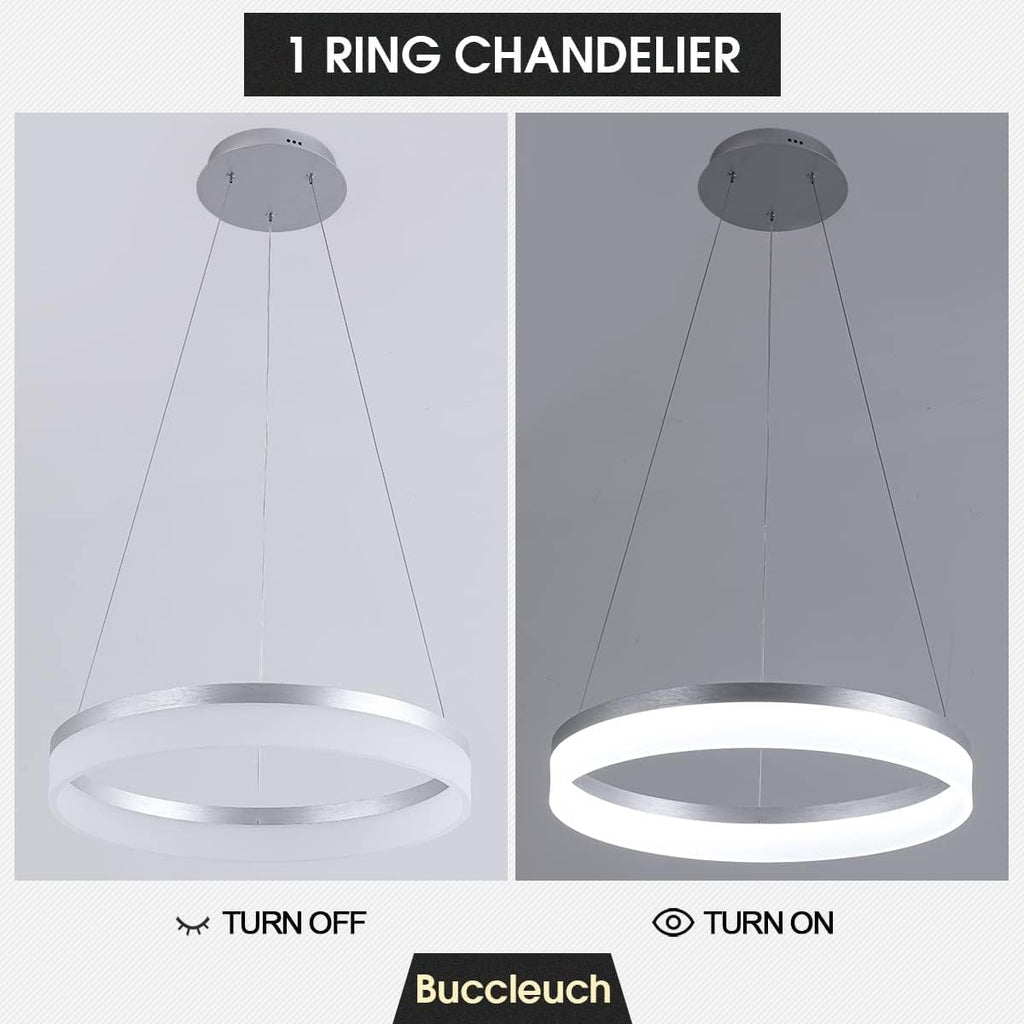 Buccleuch Dimmable 3-Ring LED Chandelier, Height Adjustable Modern Silver Pendant Light, ETL-Certified Flush Mount Acrylic Ceiling Light for Dining Room Living Room Bedroom Foyer, 3000K-6500K