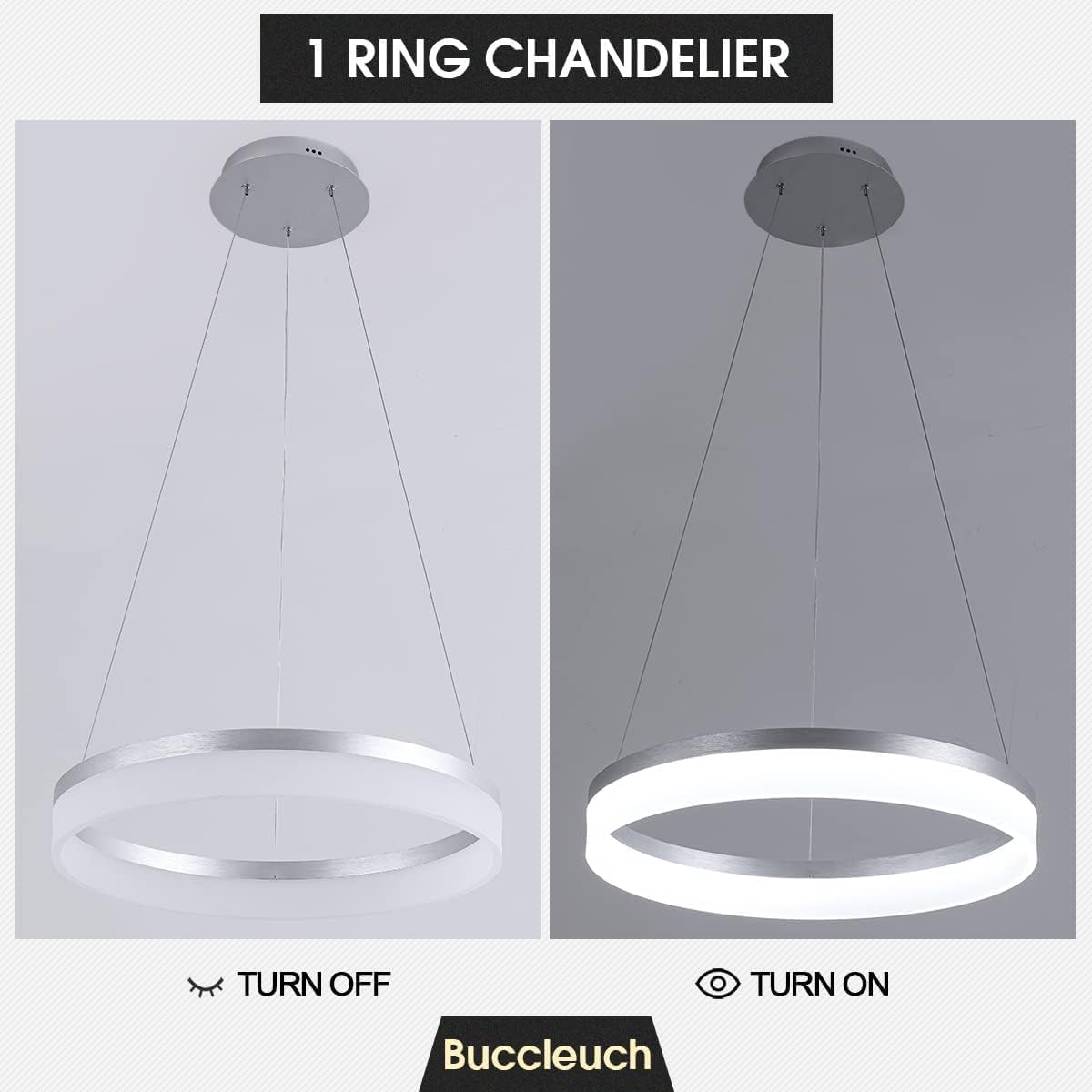 Buccleuch Dimmable 3-Ring LED Chandelier, Height Adjustable Modern Silver Pendant Light, ETL-Certified Flush Mount Acrylic Ceiling Light for Dining Room Living Room Bedroom Foyer, 3000K-6500K