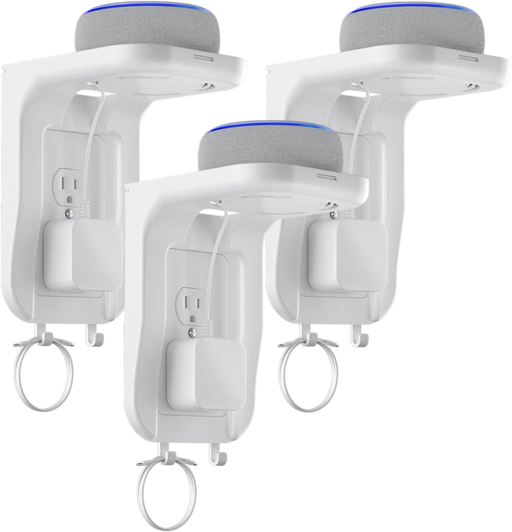 Suptek Wall Outlet Shelf 3 Pack,Home Wall Shelf Organizer for Outlets,Perfect for Bathroom,Kitchen, Bedrooms,Hold Cell Phone,Speaker up to 20lbs,with Cable Management and Detachable Hooks,White(S3W3)