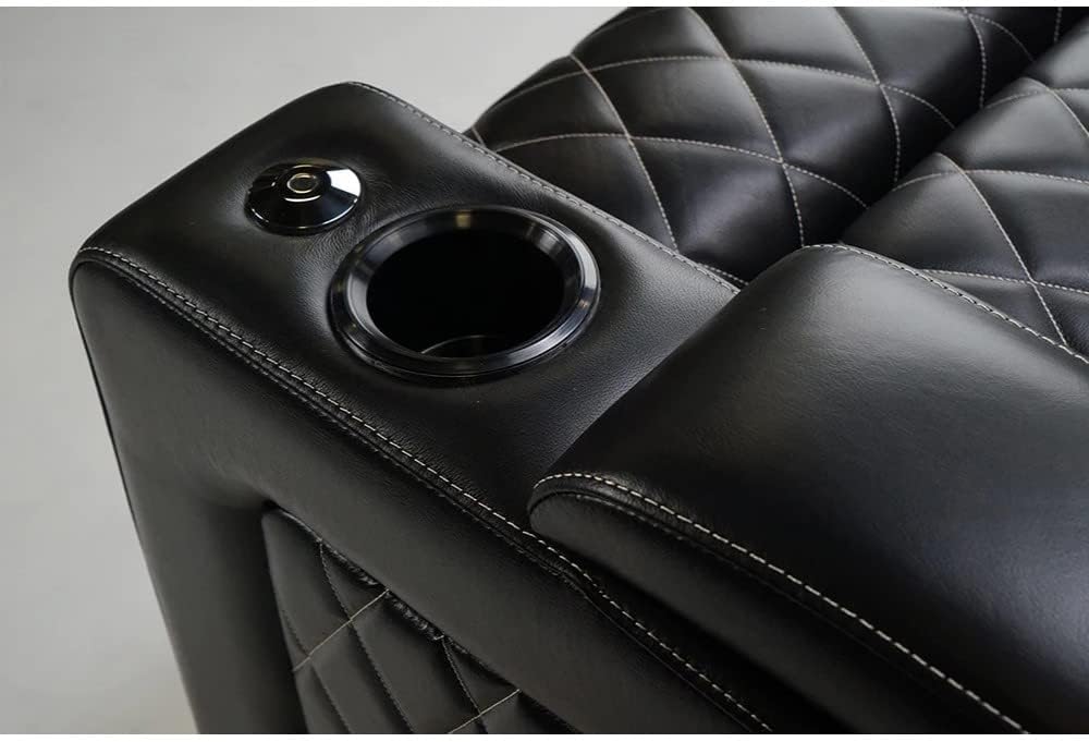 Valencia Oslo Home Theater Seating | Premium Top Grain Italian Nappa 11000 Leather, Power Headrest, Power Lumbar Support, with Center Console (Row of 3, Black)