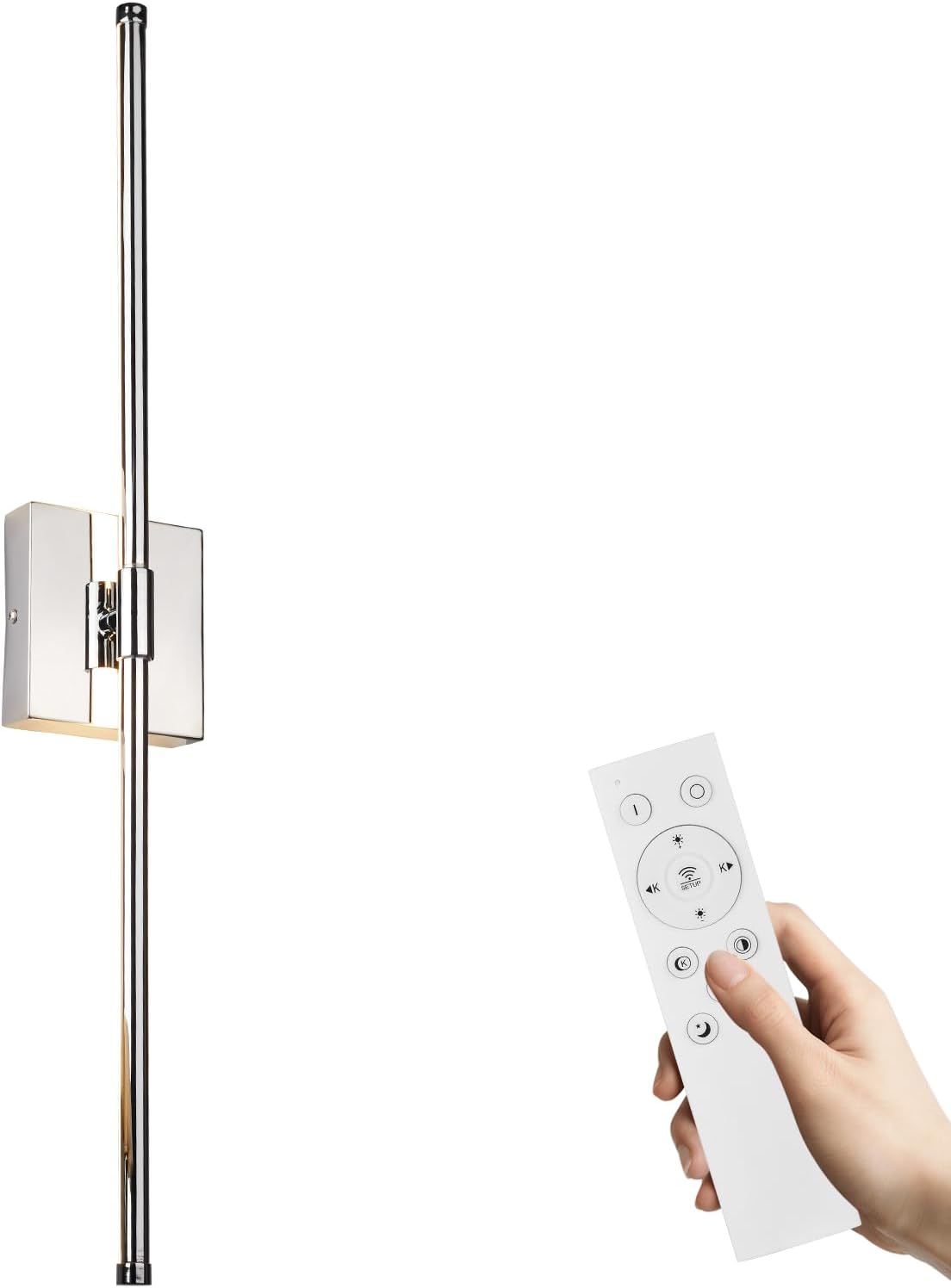 LED Wall Sconce with Remote Control, LED Wall Light, 5 Colors 3000K-6500K & Dimmable, Hardwire Wall Lamp for Living Room, Bedroom, Chrome