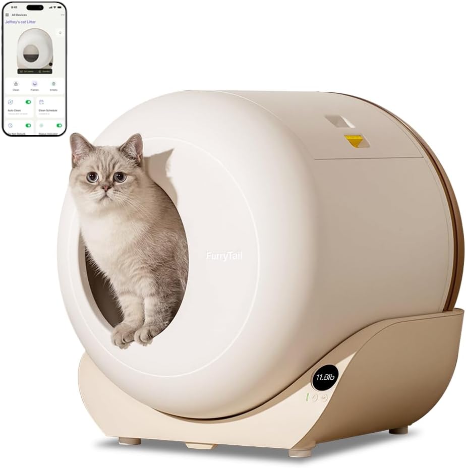 Furrytail Automatic Litter Box Pro – Self-Cleaning, Odor Control, Spacious Interior & Large Waste Bin, Includes 40 Litter Bags with APP Control