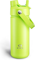 ENCOOL Insulated Water Bottle with Straw Stainless Steel Water Bottle, Leak-Proof, BPA-Free, Double Wall Vacuum Keeps Cold for 24 Hours for Sports, Travel, School (18 oz, Sharp Green)