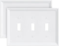 2-Pack Triple Toggle Light Switch Cover Plate, White Decorative Switch Plate Covers, Natural Bamboo Fiber 3 Gang Wall Plate, Corrosion Resistant