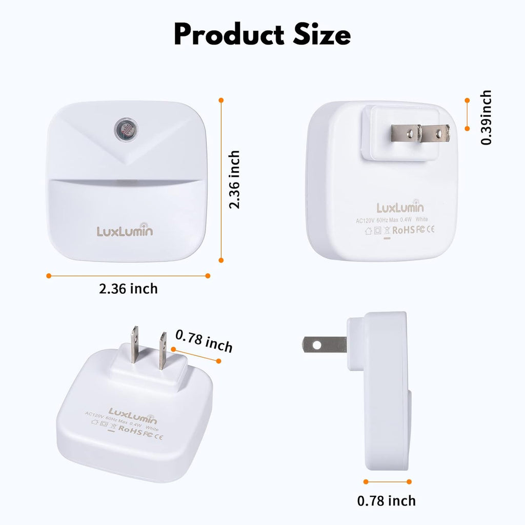 LED Night Lights Plug into Wall with Smart Dusk-to-Dawn Sensor, Automatically Turn on and Off,Night Light for Kids,Bedroom,Bathroom,Stairs,White, 4 Packs