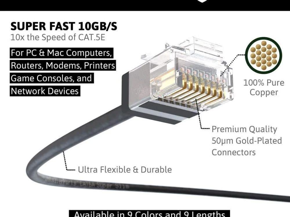 InstallerParts Ethernet Cable CAT6A Super Slim Cable UTP 1.5 FT (100 Pack) - Black - Professional Series - 10Gigabit/Sec Network/High Speed Internet Cable, 550MHZ, 32AWG