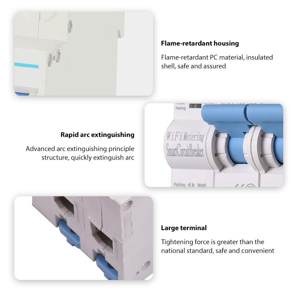 2P Smart Circuit Breaker, 100A 220V WiFi Smart Energy Monitor Switch Meter, One-Click Switch, APP Remote Switch, Miniature Circuit Breakers, Remote Control with TY APP for Apartments