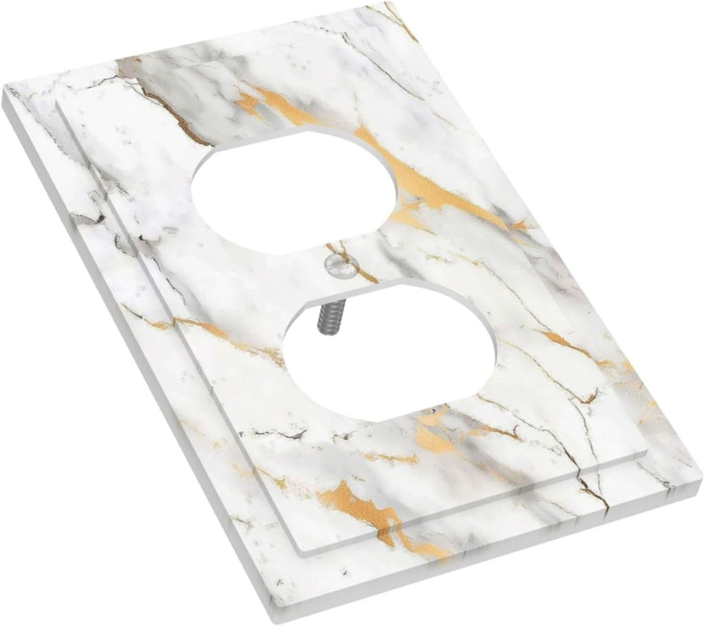 Outlet Covers Marbling Style White Background Gold Gray Stripes 1 Gang Duplex Light Switch Cover Decorative Switch Plates Electrical Receptacle Faceplate Wall Plate For Bathroom Kitchen