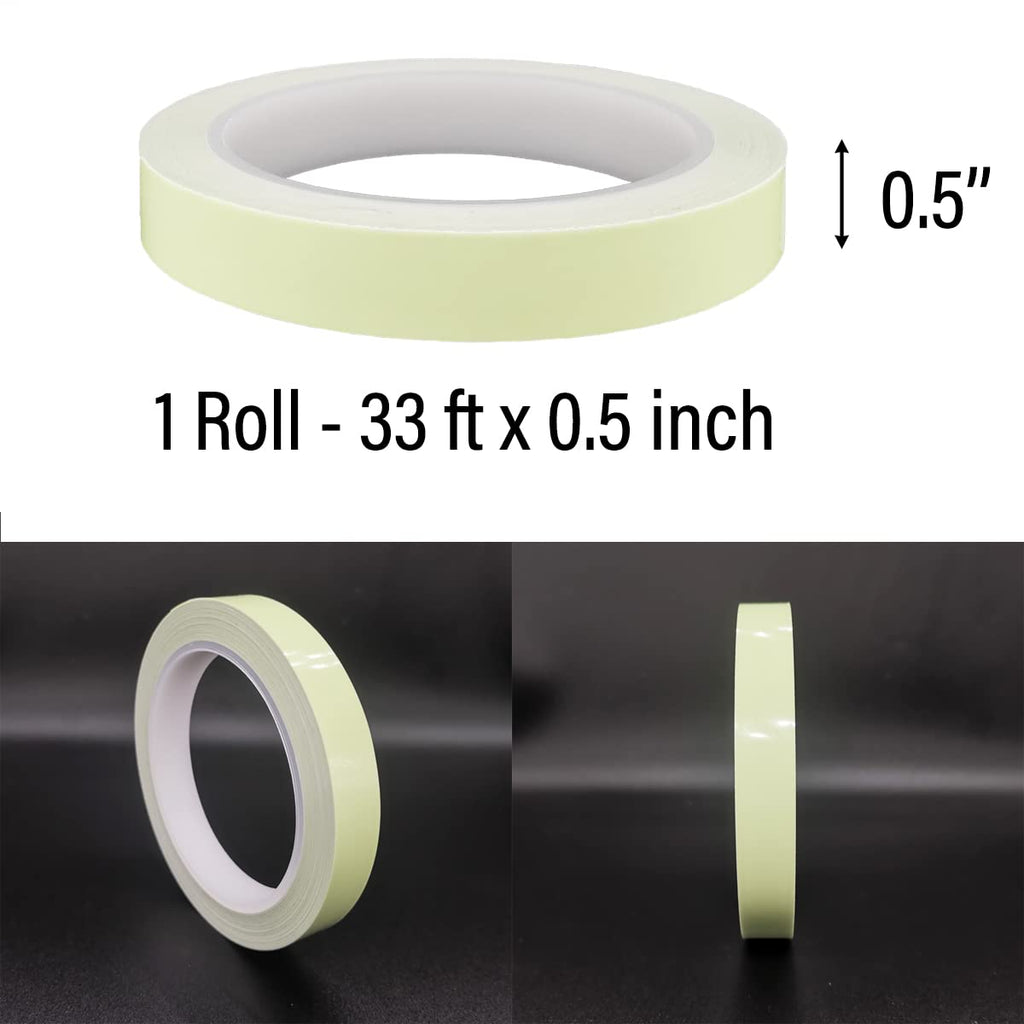 Glow Tape, 33 Feet x 0.5 Inch, Waterproof, Luminous, Fluorescent, Glow in Dark Duct Tape for Stage, Stair, Outdoor