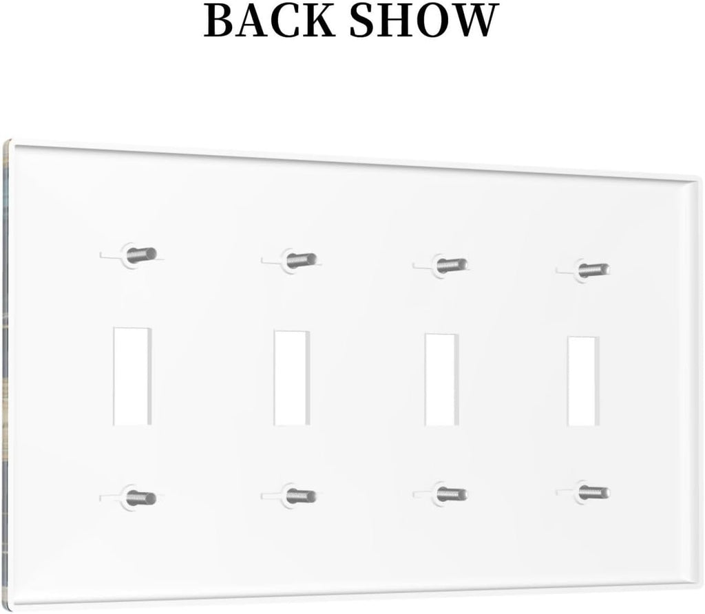 Light Switch Covers Modern Abstract Sky Blue Gold Moon Sun Star Quad Toggle Electrical Faceplate 4 Gang Wall Plate Decorative Switch Plates for Bedroom Kids room Decor