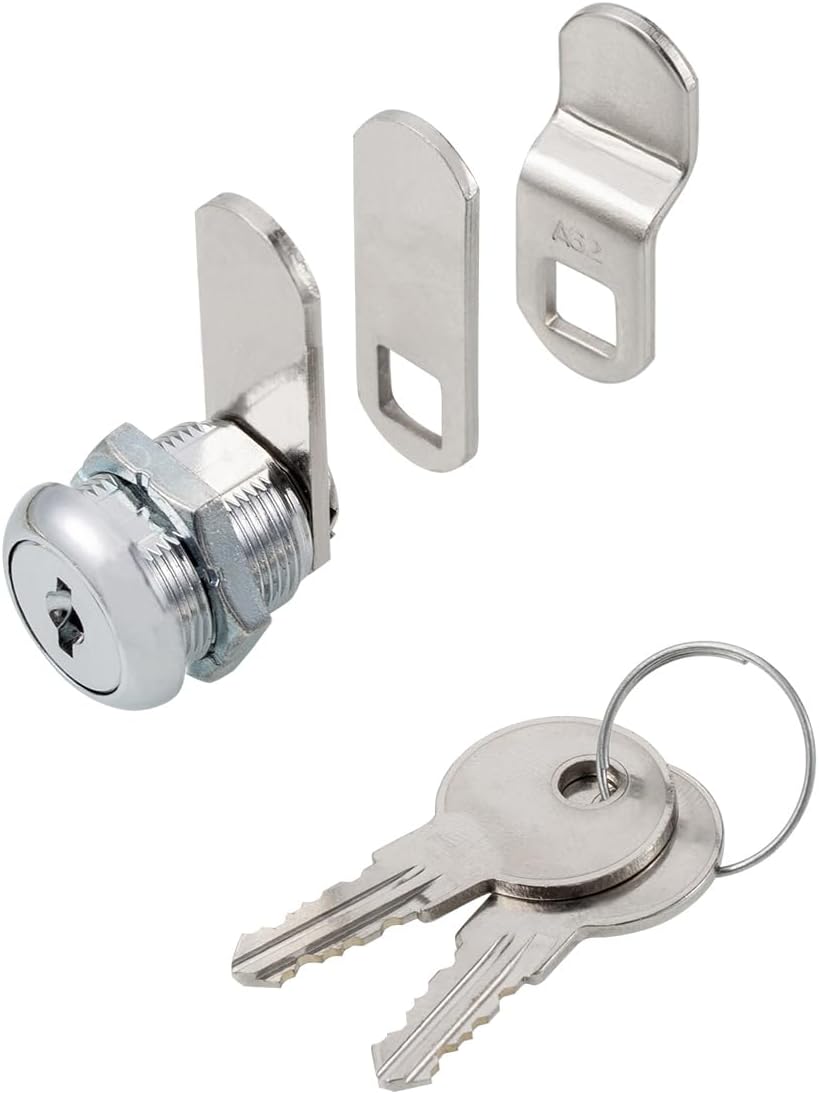 Cabinet Cam Locks Keyed Alike, 5/8” Cylinder Cam Locks for Tool Box RV Compartment Mailbox Vending Machine Drawer File Cabinet, Fits 3/8” Max Panel Thickness, Chrome Finish with 3 Cams and 2 Keys