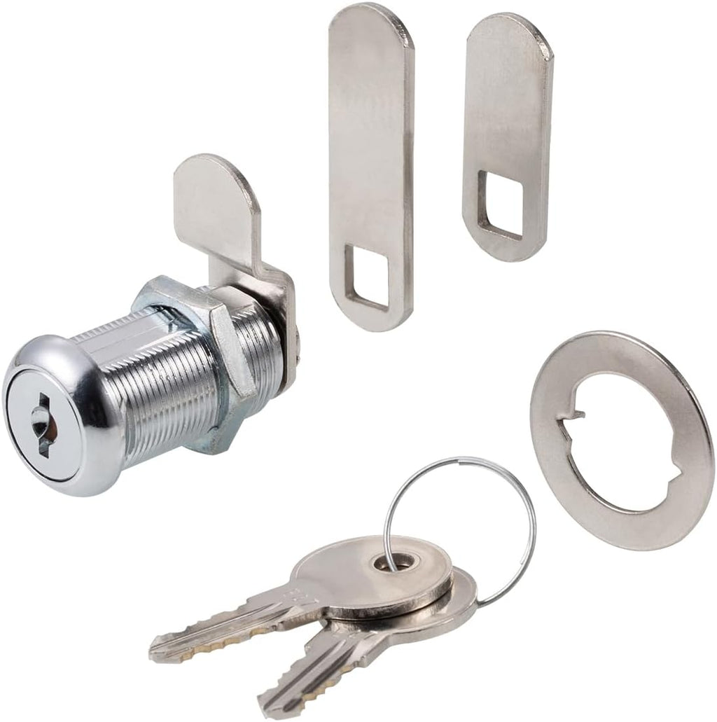 Cabinet Cam Locks Keyed Alike, 1-1/8” Cylinder Cam Locks for Tool Box RV Compartment Mailbox Vending Machine Drawer File Cabinet, Fits 7/8” Max Panel Thickness, Chrome Finish with 3 Cams and 2 Keys