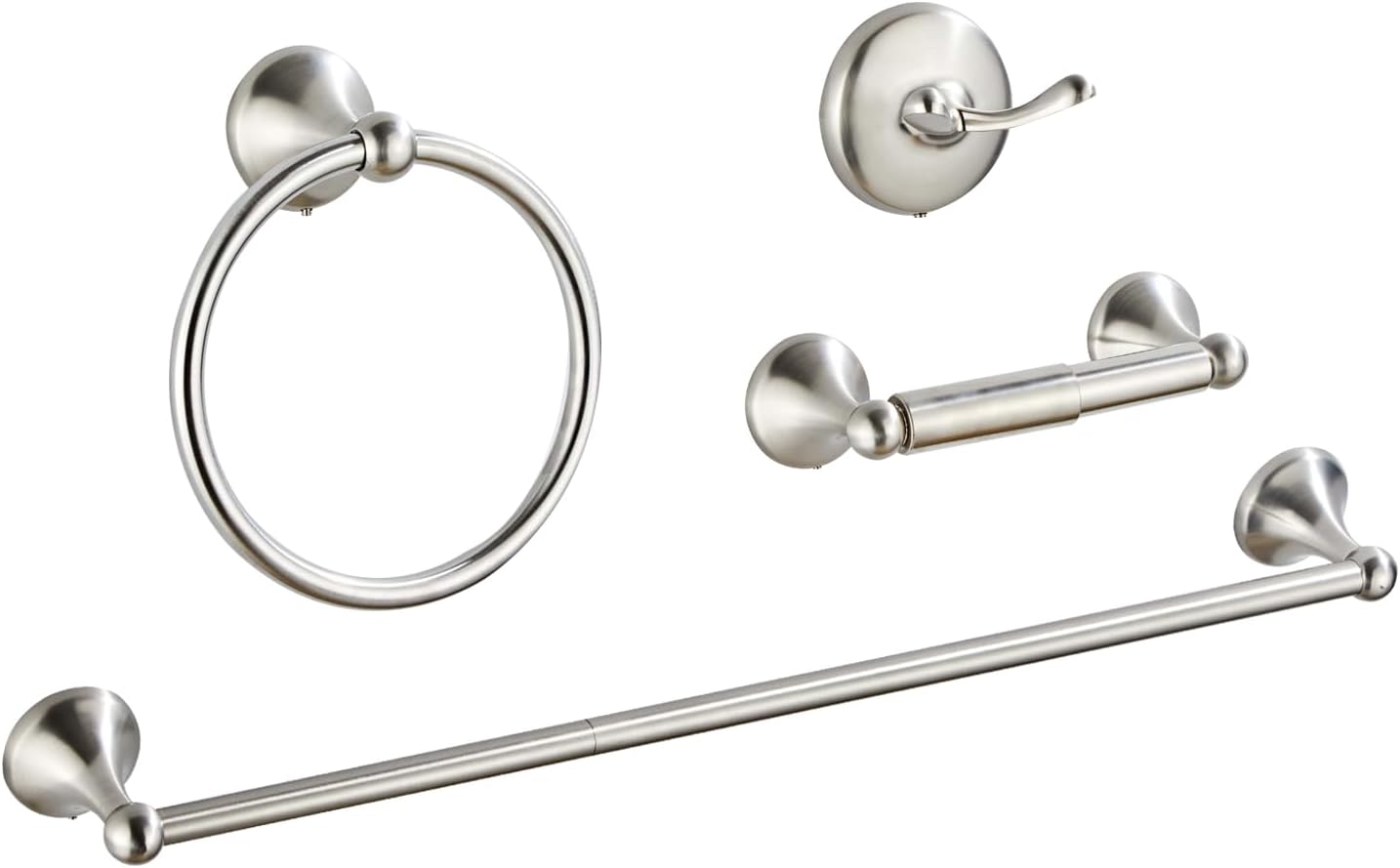 4-Piece Bathroom Hardware Set: Brushed Nickel Bathroom Accessory Set, Towel Bar,Towel Ring,Toilet Paper Holder,Robe Hook, Wall Mounted,Optional Install Longer or Shorter Towel bar