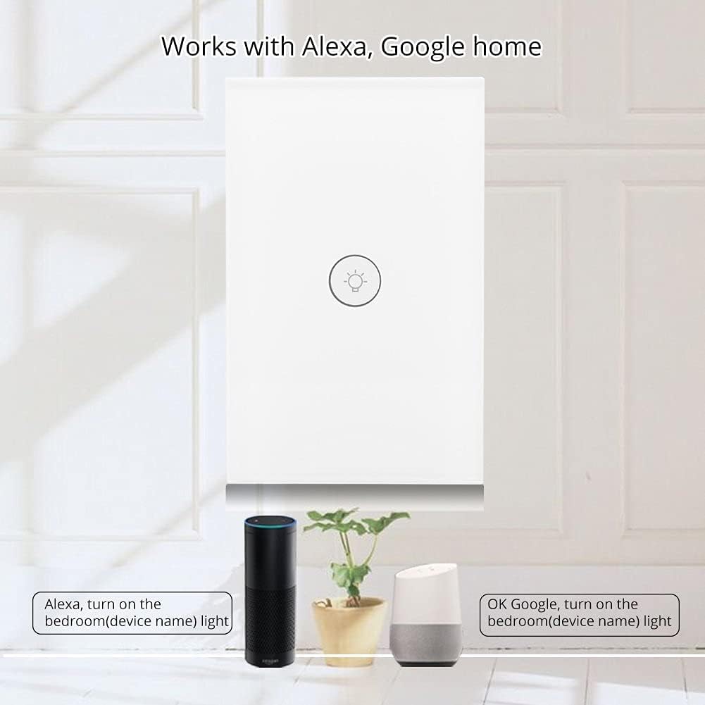 WiFi Smart Wall Light Switch Glass Touch Panel Wireless Remote Control by Mobile APP Anywhere Compatible with Alexa,Timing Function No Hub Required (Wall Switch 1 Gang).