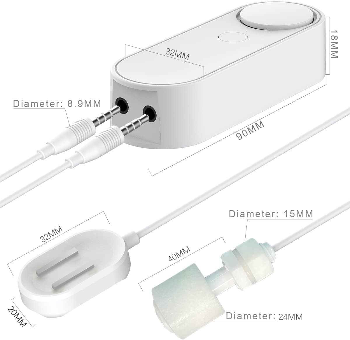 WiFi Water Leak / Water Level 2 in 1 Detector, Smart Water Sensor Alarms, Detached 16.4FT Dual Detection Line, Left and Right Dual Alarms, Remote App Monitoring, Dual Alerts, AAA Battery Powered