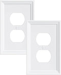 2-Pack Duplex Outlet Cover, Natural Bamboo Fiber Switch Plates and Outlet Covers, White Decorative Wall Plates for Electrical Outlets, 1 Gang Receptacle Cover, Corrosion Resistant
