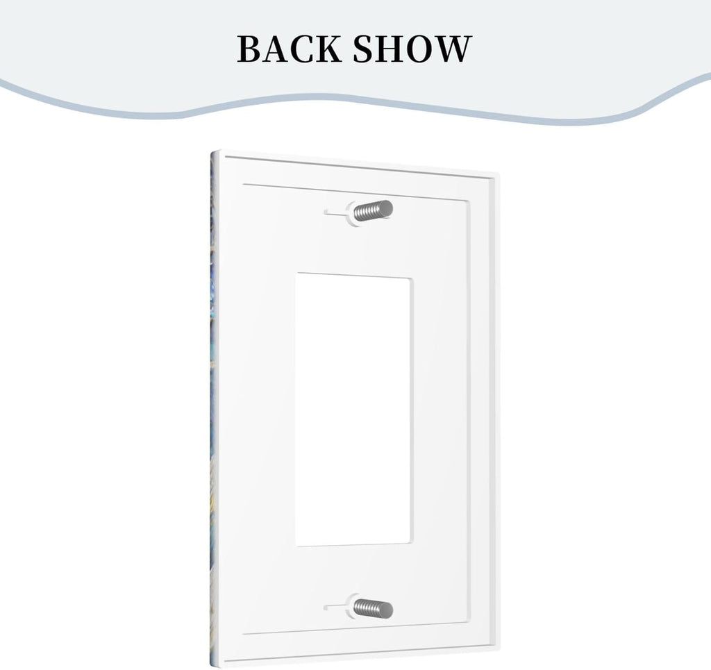 Decorative Outlet Covers Blue White Flower Gold Line Cloud 1 Gang Rocker Light Switch Cover Plate Single Wall Plates for Electrical Outlets Switch Plate Covers Faceplate for Home Decor