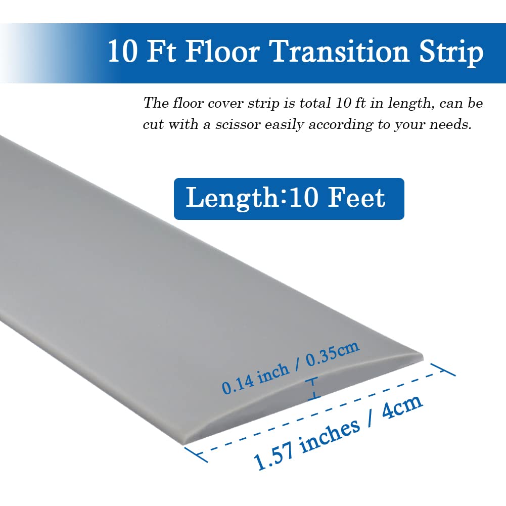 Floor Transition Strip Self Adhesive Floor Cover Strips Laminate 1.57" Wide Vinyl Flat Divider Transitions (4cm, 10Ft, Gray)