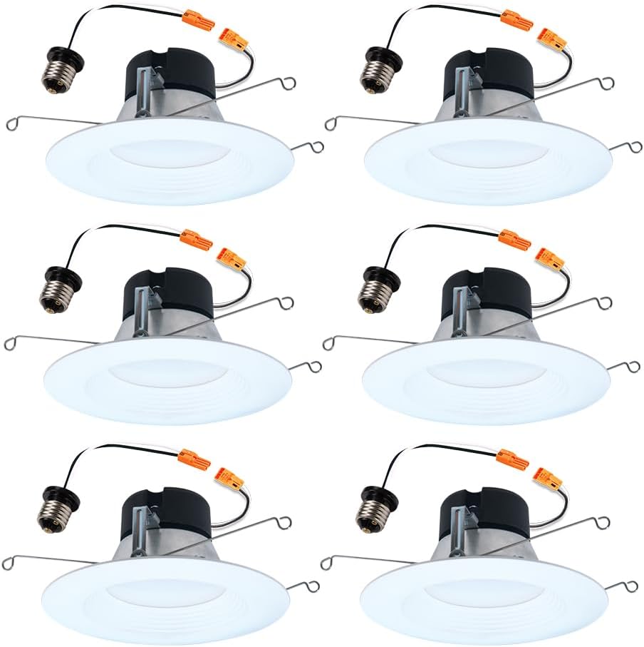 HALO 5 inch / 6 inch LED Recessed Light Trim with 5 Color Temperatures, Dimmable Baffle Can Lights for Ceiling, 6-Pack. 750 Lumens LT56079FS1EWHR6PK