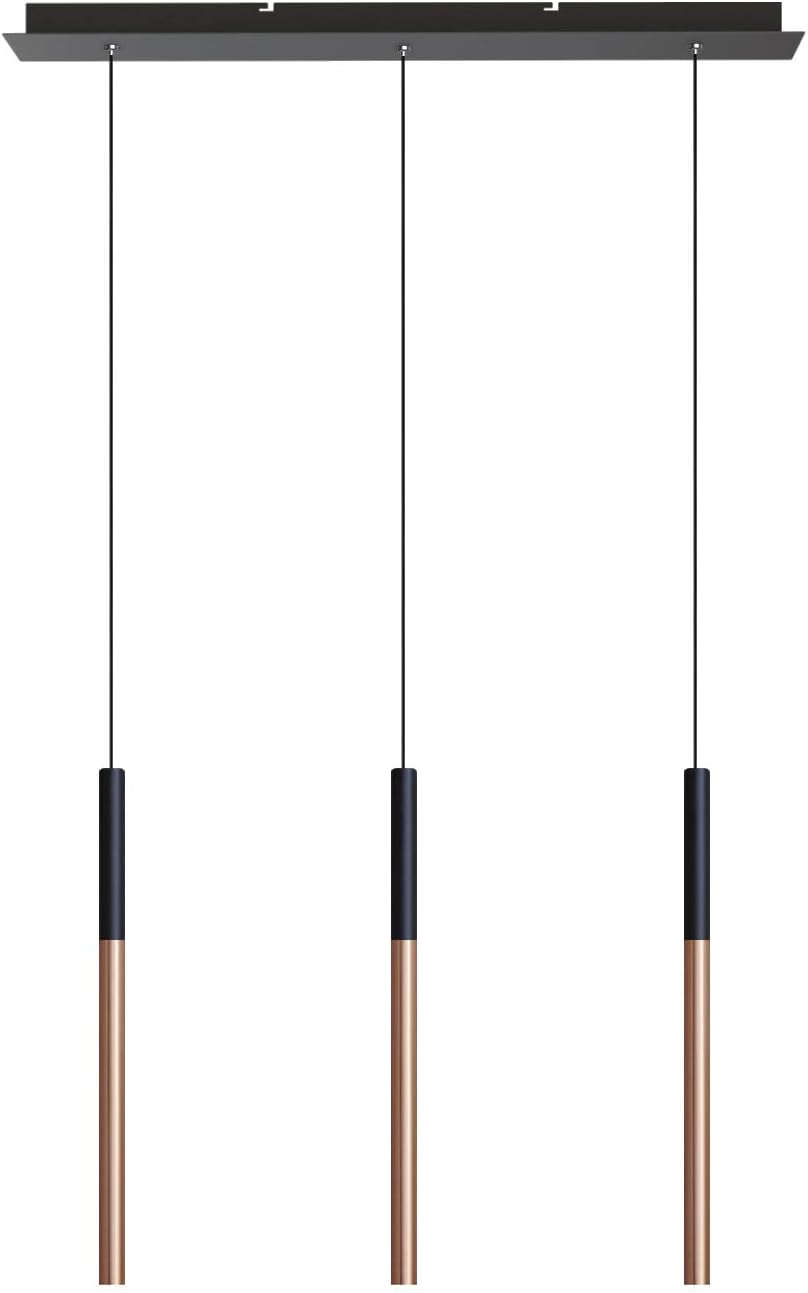 ALTAIR 3 Mini Pendant Lighting Black-Copper - LED Hanging Light Fixture for Kitchen Island, Bar, Foyer - Cluster Pendants - Dimmable, Adjustable Wire, Lamp Bulb Included