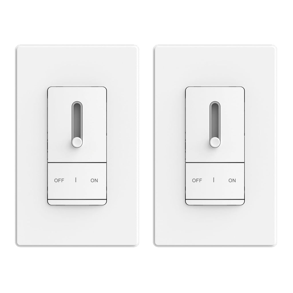 ELEGRP Slide Dimmer Switch for Dimmable LED, CFL and Incandescent Light Lamp Bulbs, Single Pole or 3-Way, Full Control with Preset, Rocker Paddle, Wall Plate Included, UL Listed (2 Pack, Matte White)