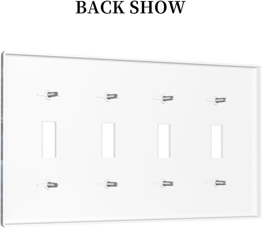 Blue White Flowers Light Switch Covers Quad Toggle 4 Gang Wall Plate Decorative Switchplate Electrical Faceplate for Farmhouse Bathroom Living Decor