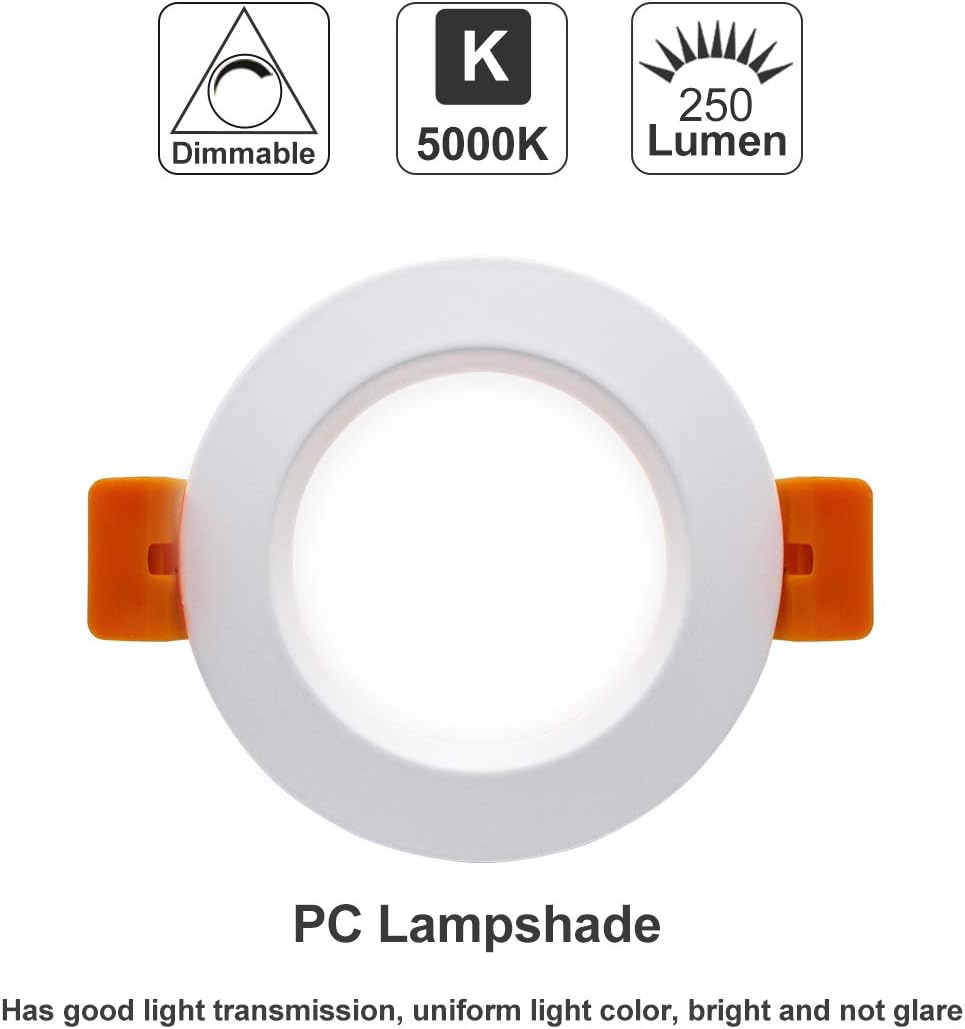 YGS-Tech 2 Inch LED Recessed Lighting, Dimmable Downlight 3W(35W Halogen Equivalent), CRI80, 5000K Daylight White Ceiling Light with LED Driver (10 Pack)