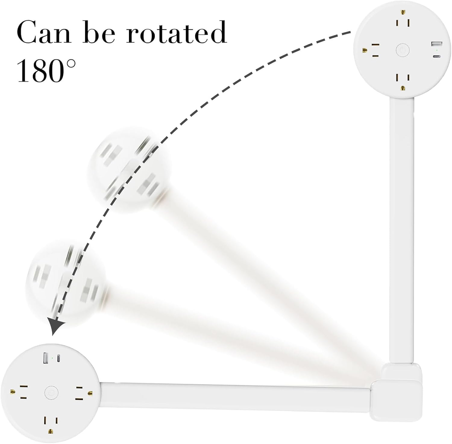 Electrical Outlet Extender,Power Socket Expander Features USB-A, USB-C, and 3 AC Electrical Outlet Extender, 180° Rotating & Extendable for Hard-to-Reach Outlets Behind Couch,Bed,Nightstand,Desk