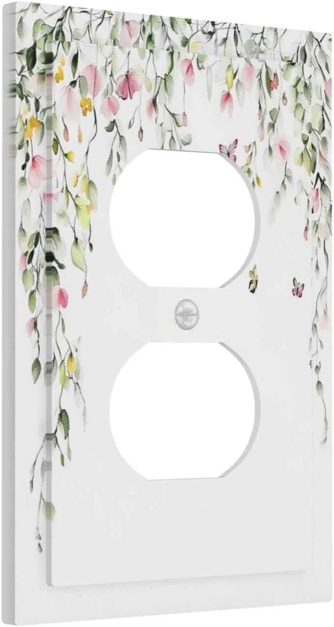 Watercolor Flowers Vine Colorful Butterfly Floral Outlet Covers 1 Gang Duplex Light Switch Cover Decorative Switch Plates Electrical Receptacle Faceplate Wall Plate For Bed Room Living Room Decor