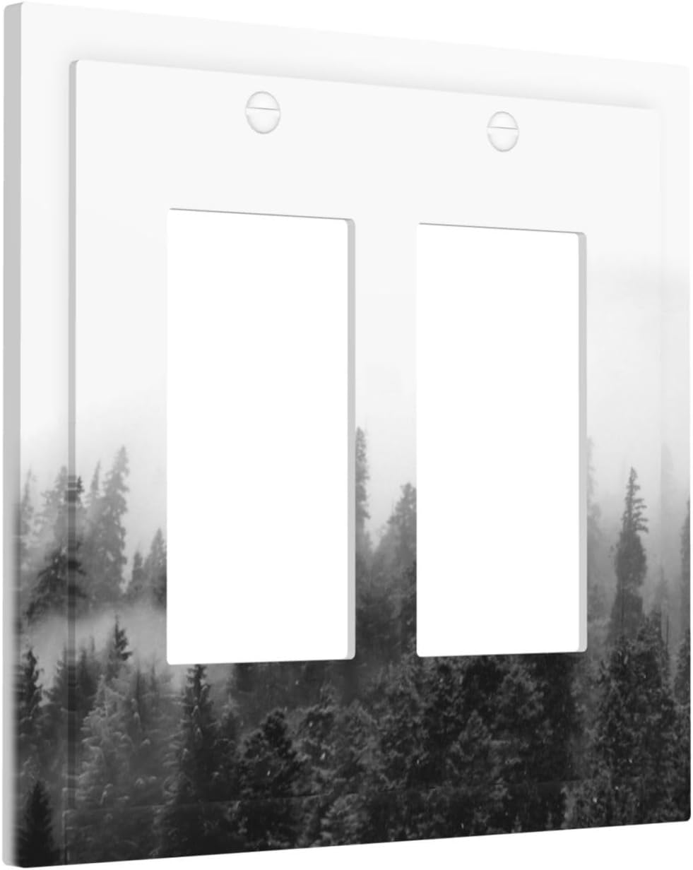 Decorative Outlet Covers Fores Black White Landscape Misty Woods 2 Gang Double Gfci Rocker Electrical Wall Panels Light Switch Cover Plate For Farmhouse Cabin Decor