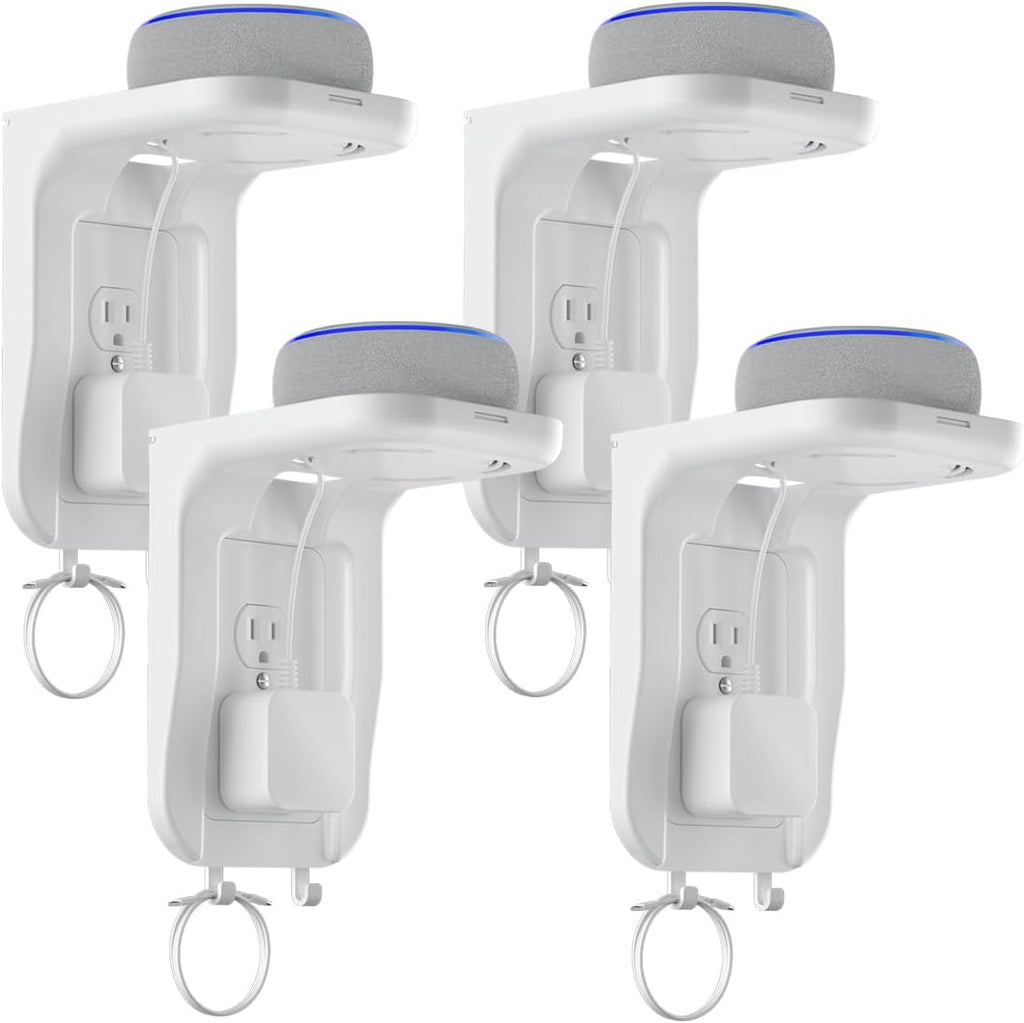 Suptek Wall Outlet Shelf 4 Pack,Home Wall Shelf Organizer for Outlets,Perfect for Bathroom,Kitchen,Bedrooms,Hold Cell Phone,Speaker up to20lbs,With Cable Management and Detachable Hooks,White(S3W4)