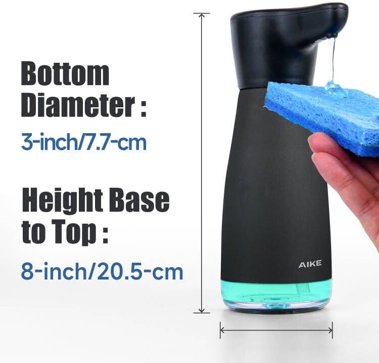 AIKE Magnetic Charging Waterproof Automatic Soap Dispenser for Liquid Soap Anti-Fingerprint Black Coating 14fl.oz. Model AK1337