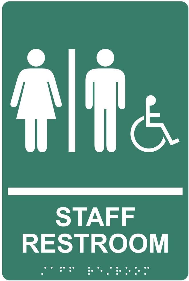 ComplianceSigns.com Staff Restroom Sign with ADA-Compliant Braille and Raised Letters, 9x6 in. Pine Green Acrylic with Adhesive Mounting Strips
