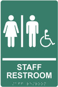 ComplianceSigns.com Staff Restroom Sign with ADA-Compliant Braille and Raised Letters, 9x6 in. Pine Green Acrylic with Adhesive Mounting Strips