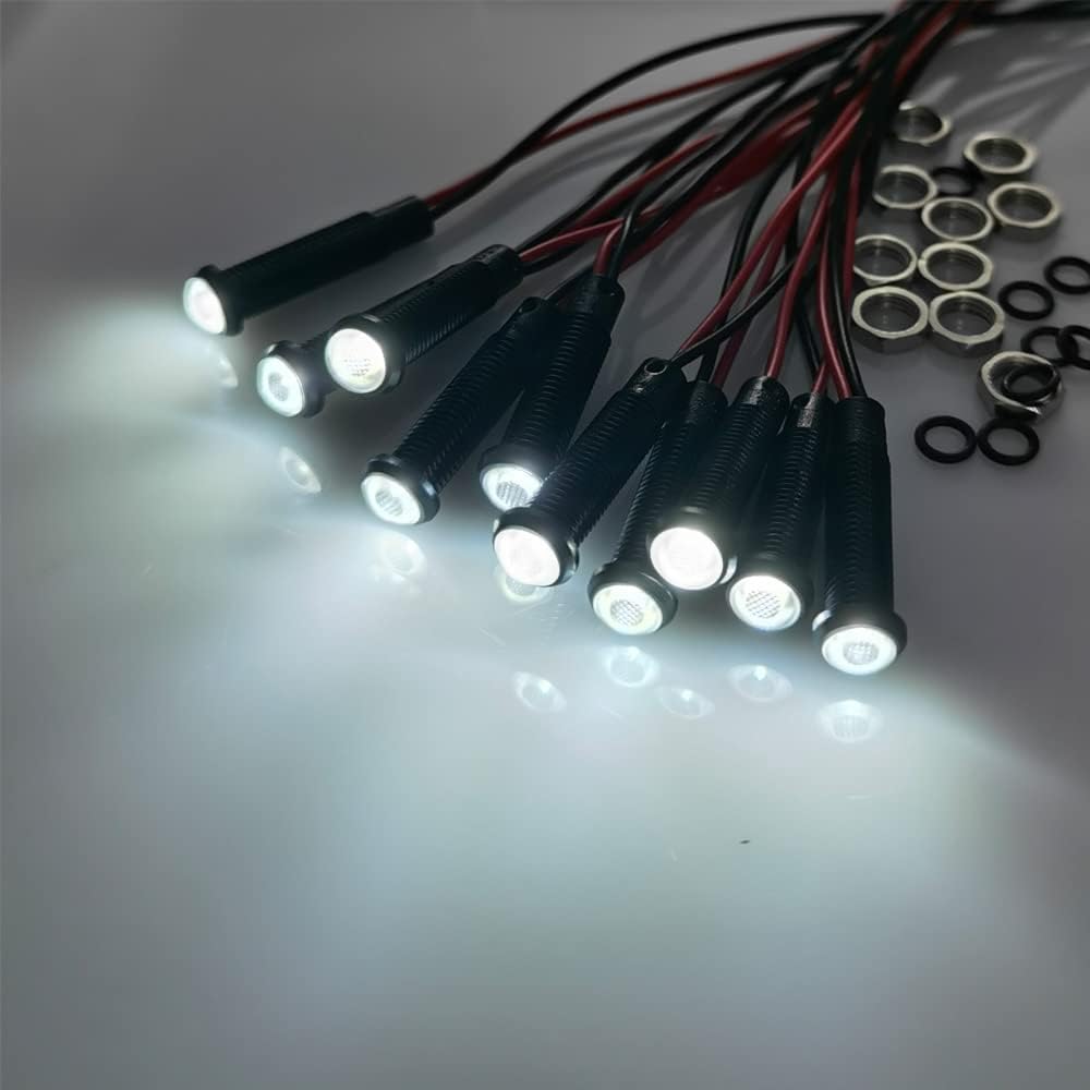10pcs LED Plastic Indicator Pilot Light AC/DC 12-24V Mounting Hole Size 6mm(White)