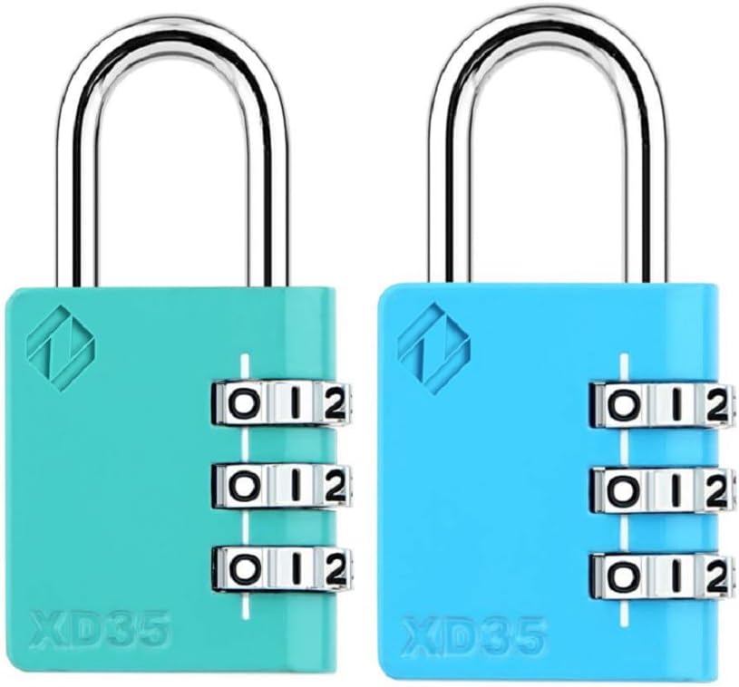 XD35 Combination Lock, 3-Digit Padlock for School Gym Sports LockerLock, Fence, Toolbox, Case, Hasp Storage (2-Pack, Emerald, Blue)