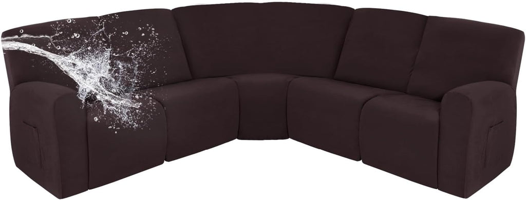 Easy-Going 100% Waterproof Recliner Cover, Stretch Couch Covers for Reclining Couches, Extra Large Sectional Sofa Slipcover, L-Shape Furniture Protector for Kids & Pets, 5 Seater, Chocolate