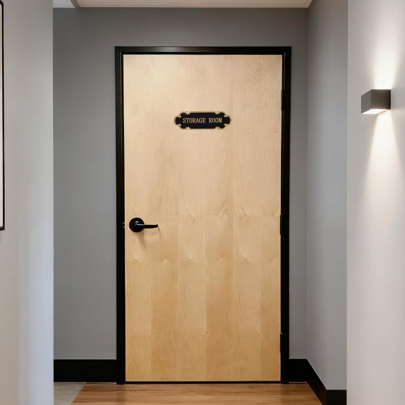 9x3 Inch Storage Room Sign Acrylic Self-adhesive Door Wall Signage for Home and Business (Black & Gold)