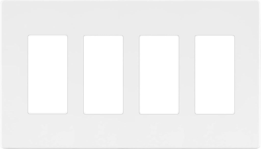 LIDER Matte Finish Quadruple Decorator Switch Cover, Screwless Wall Plate, Mid-Size 4-Gang 4.88" x 8.58", Polycarbonate Thermoplastic, UL Listed, LSWP-34M-W, White