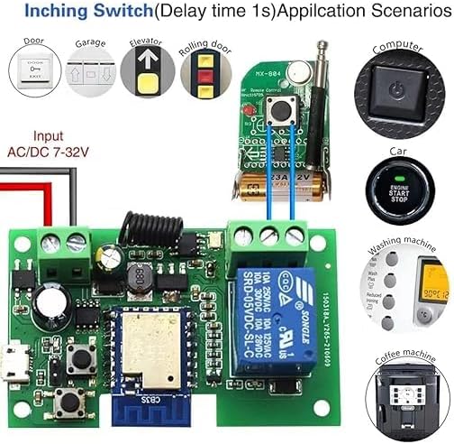 Tuya 1CH Smart Life WiFi Momentary Inching Relay Self-Locking Switch Module,DC 7-32V/USB 5V WiFi RF Bluetooth Relay,DIY Smart Home,Compatible with Alexa Goolge Home