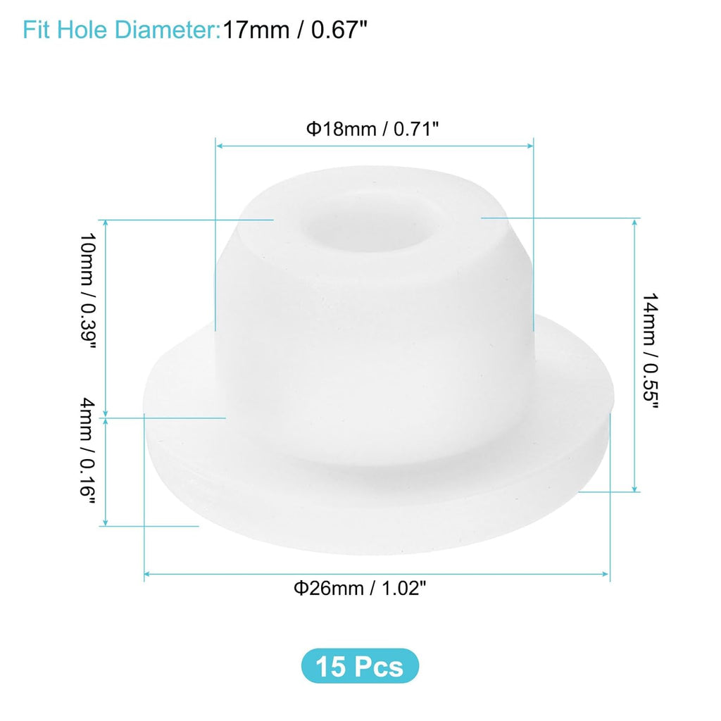 uxcell 15Pcs Silicone Hole Plug, Waterproof Round Rubber Stoppers Bottle Seal Plugs Tube Pipe End Caps for 17mm/0.67" Hole for Bathtub Bottle, White