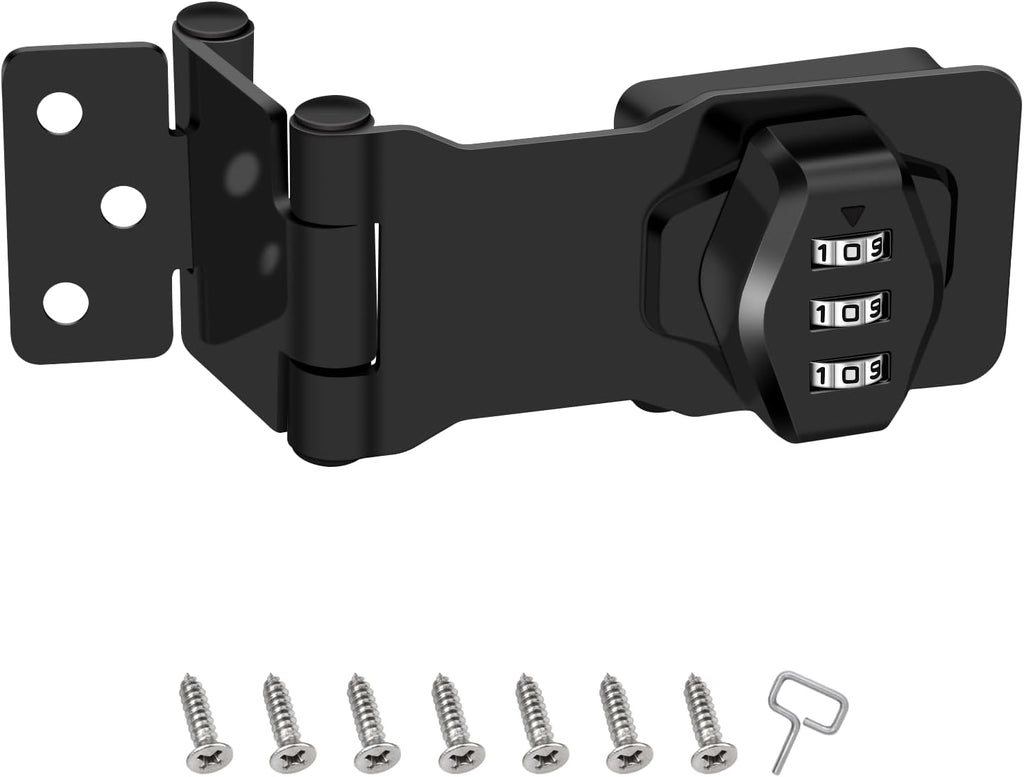 1 Pack Password Rotary Hasp Locks, Collapsible Solid 304 Stainless Steel File Cabinet Lock Desk Drawer Lock, for 90 Degree and 180 Degree Drawers, Dabinets, Doors, Flip Barn Door, Outdoor (Black)
