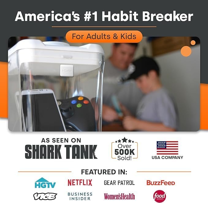 Kitchen Safe Time Locking Container, Cell Phone Jail, Medication Lock Box, Break Bad Habits, Quit Smoking, Stop Snacking, Gaming Addiction, Family Time (XL, White Lid + 12.3” Clear Base + Access Port)