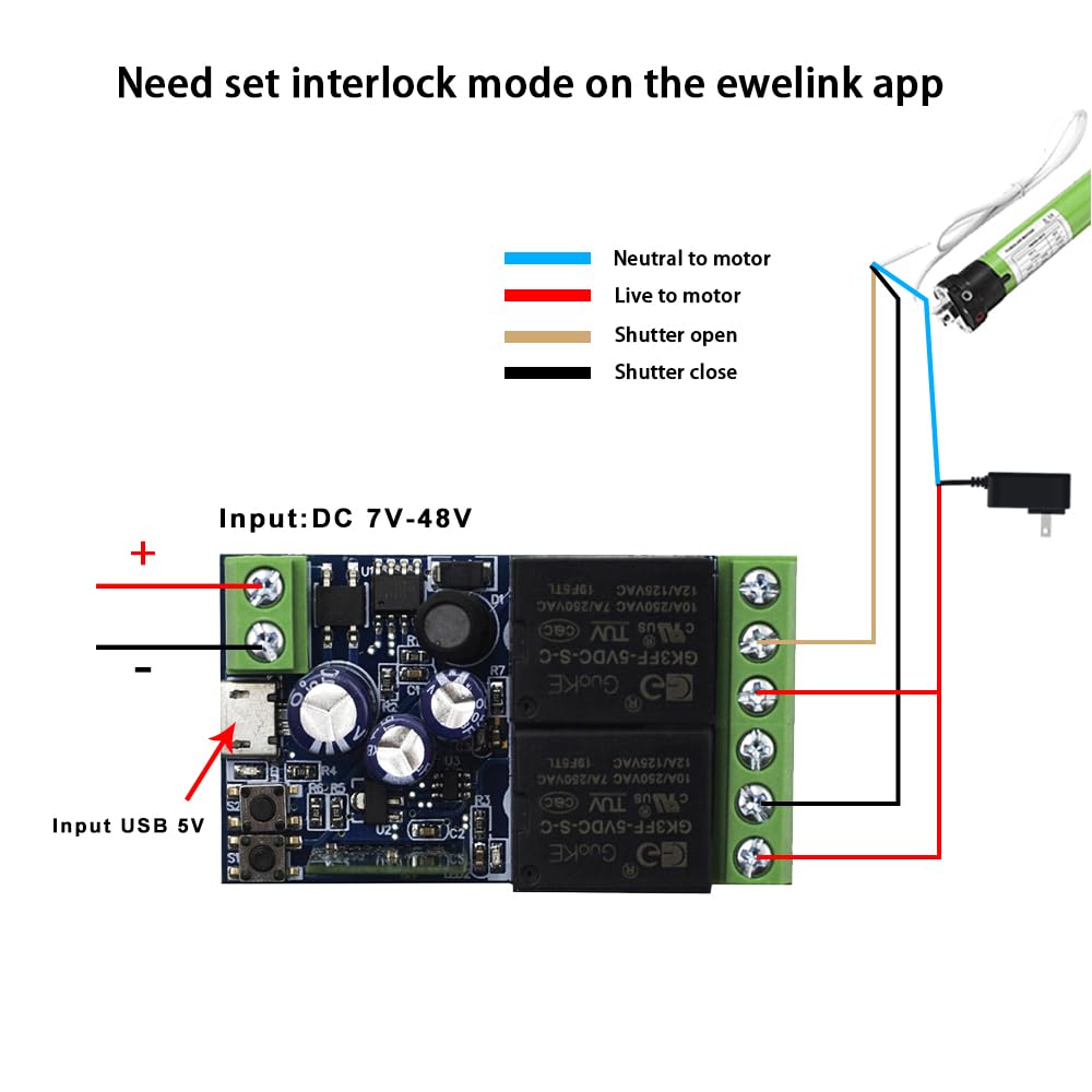 Ewelink WiFi Wireless Smart Relay Module USB 5v 2 Channel Momentary Toggle Latching 7V-48V Remote Switch Transmitter for Access Control, Garage Door,Home Automation, Compatible with Alexa Google Home