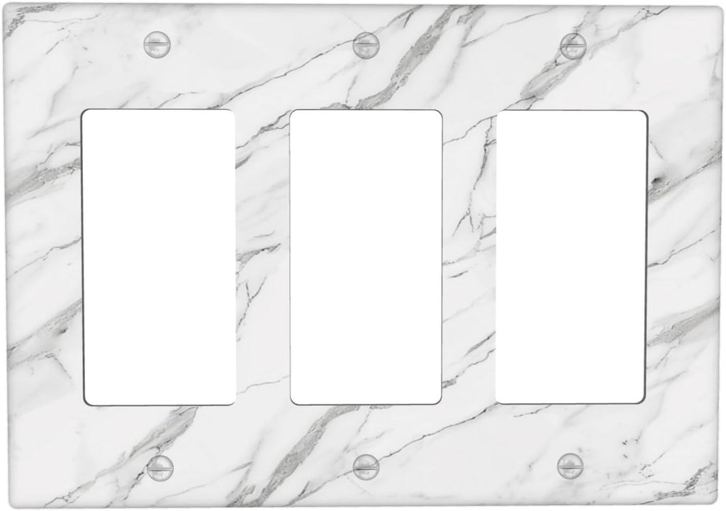Decorative Outlet Covers Modern Grey Marble Texture 3 Gang Light Switch Cover Plate Triple Rocker Wall Plates for Electrical Outlets Switch Plate Covers for Bedroom Kitchen Home Decor