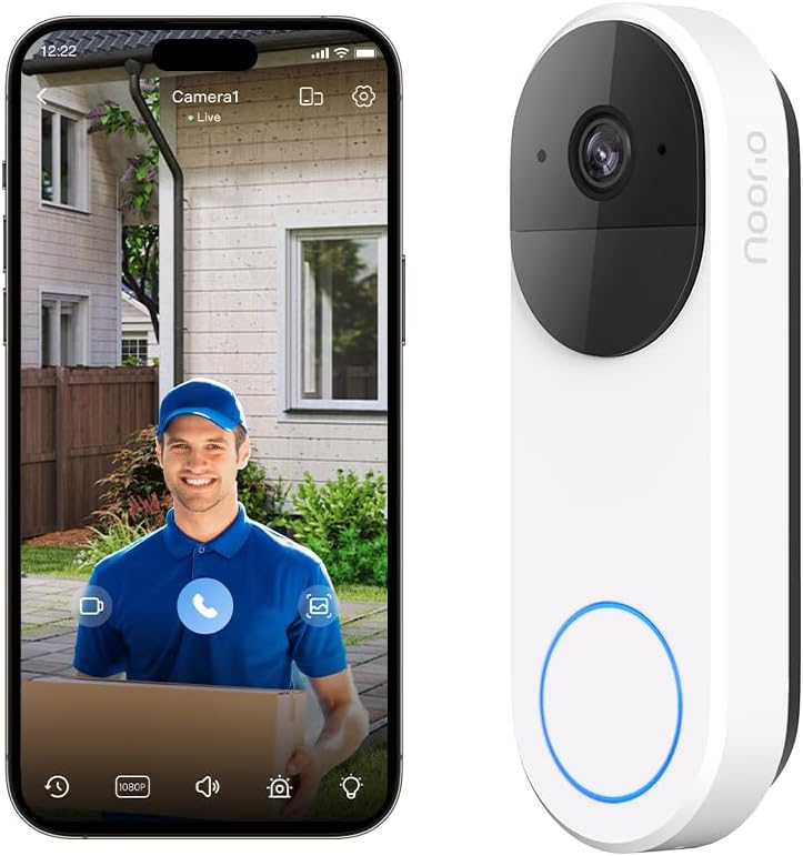 Noorio 3K Smart Video Doorbell Wireless, 5MP Battery-Powered Security Camera with Chime, 180-Day Battery Life, AI Package/Human Detection, 2-Way Talk, No Monthly Fee, Compatible with Alexa